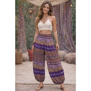 Unbranded Purple Harem Pants OS Women Paisley Boho Festival Thailand